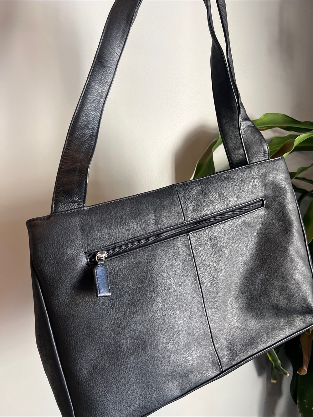 Vintage Lord & Taylor Black Leather Zipper Shoulder Mini Tote Bag Y2K NWOT